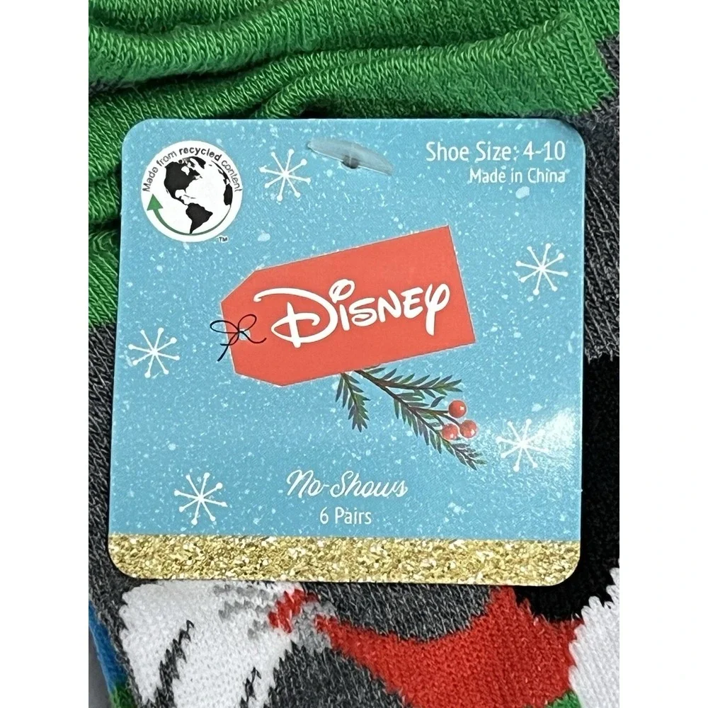 Disney‎ Mickey & Minnie Mouse No Show Women's Socks 6 Pair Pack Shoe Size 4-10